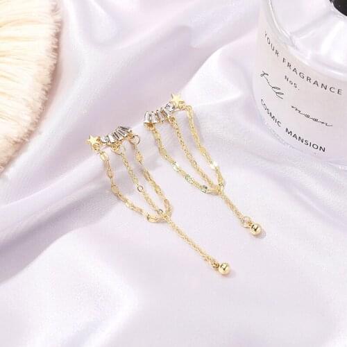 Rhinestone Crystal Star Tassel Dangle Earrings for Women Gold Color Long Chain Hanging Drop Earrings Eardrop Jewelry Gift