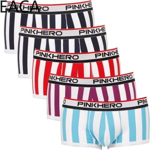 5pcs/Lot PINK HEROES Striped Sexy Boys Underwear Boxer Mens Cotton Underpants Fashion Classic Male Comfortable Panties Boxer