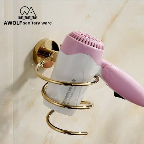 Solid Brass Bathroom Accessories Hair Drier Holder Shiny Light Gold Chrome ORB Modern Bathroom Use AZ5154