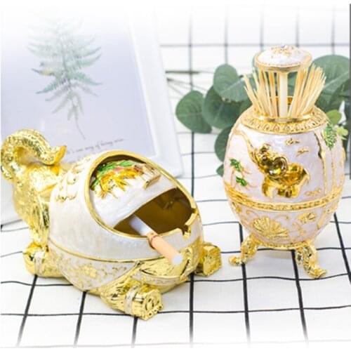 Europe style elephant ashtray toothpick holder set creative personality trend multifunctional retro windproof ashtray with cover