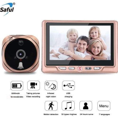 Saful 1.3M Pixls Door Peephole Viewer Wireless Color Digital Video Recording No Disturb Video Doorbell Door Peephole Mini Camera
