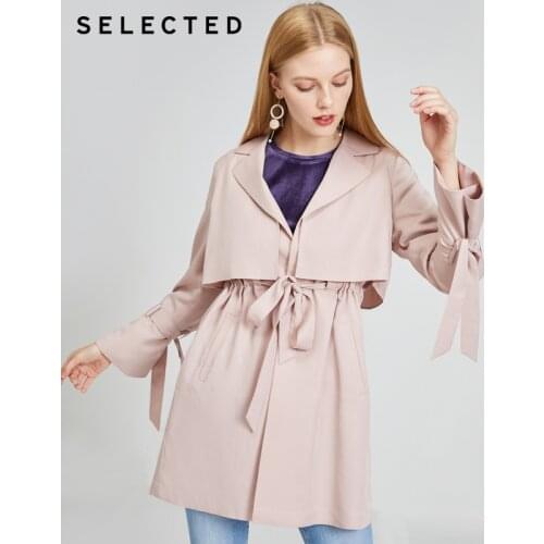 SELECTED Womens Lapel Lace-up Mid-length Windbreaker Temperament Casual Outwear S|420121504【+Store Coupon :10-2/15-4/25-6