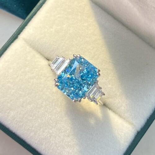 100% 925 Sterling Silver Aquamarine Wedding Rings For Women Sparkling High Carbon Diamond Engagement Party Fine Jewelry