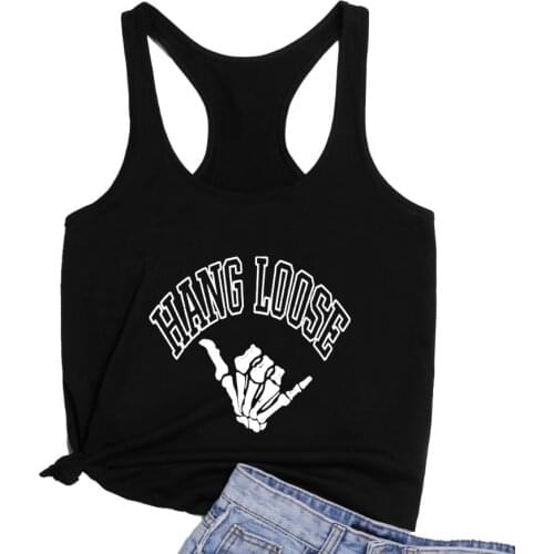 HANG LOOSE Skeleton Hand Loose Racerback Vest Funny Hallowen hand Gothic style Tanks Womens Running Gym Tank top