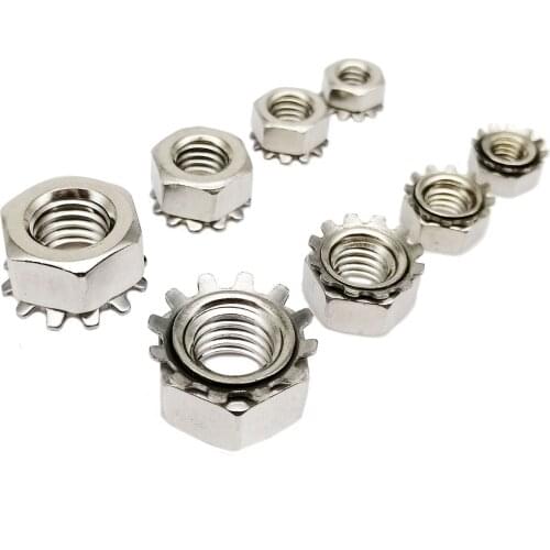 10/25pcs M3 M4 M5 M6 M8 A2-70 304 Stainless Steel Hexagon Hex Toothed Serrated Washer Gasket K-Lock Nut K-Type Nut High Quality