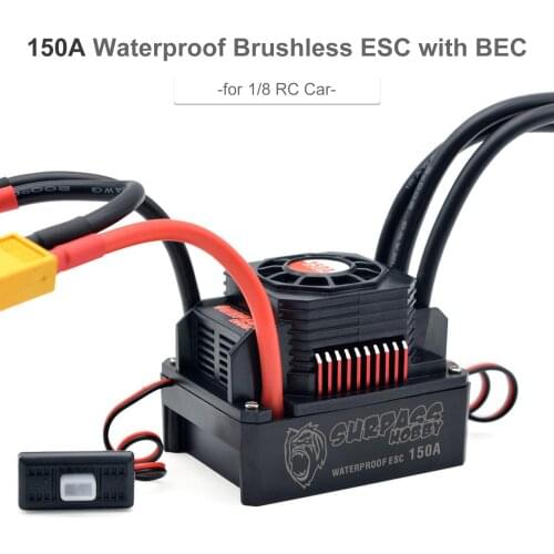 150A ESC with BEC 3-6S XT60 Plug Lipo Waterproof Brushless ESC for 1/8 RC Car Off-road Crawler Car Electronic Speed Controller