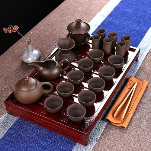 53*31.5*4.5cm Factory direct purple sand set of tea sets of ceramic gifts solid wood tea sets