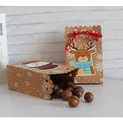 8/12pcs Kraft Christmas Box Packaging Christmas Party Paper Gift Box Candy Bag Merry Christmas Party Supplies
