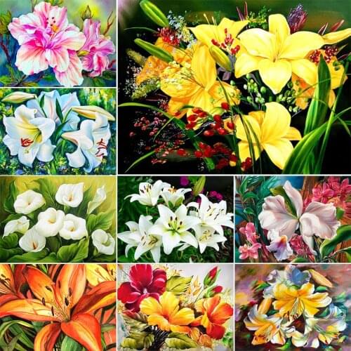 5D DIY Diamond Painting Lily Flower Cross Stitch Kit Full Drill Square Embroidery Mosaic Picture of Rhinestones Home Decor Gift