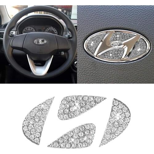 Car Steering Wheel Emblem Crystal Diamond Sticker for Hyundai Elantra Sonata IX35 IX25 Tucson Verna MISTRA Accent Nexo 2013-2021