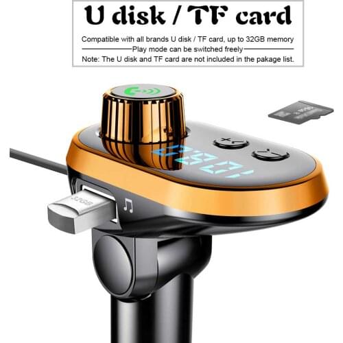 Car Charger BT FM Transmitter Multifunctional USB Cable Hands Free Call LED Displayer Port for TF Card and Flash Driver