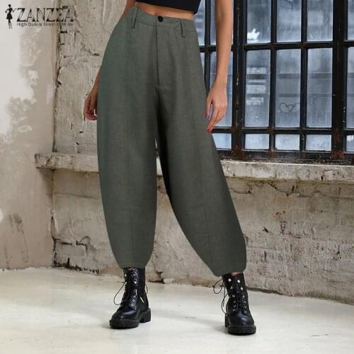ZANZEA Elegant Women High Waist Wide Leg Pants Casual Solid Lanten Pants Loose Trousers Ladies Work OL Harem Pantalon Plus Size