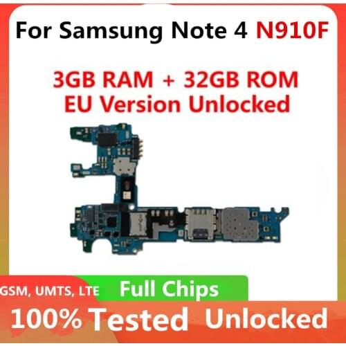 Europe Version for Samsung Galaxy Note 4 Motherboard 32gb N910F Mainboard with IMEI Android Original Unlocked Logic Board MB