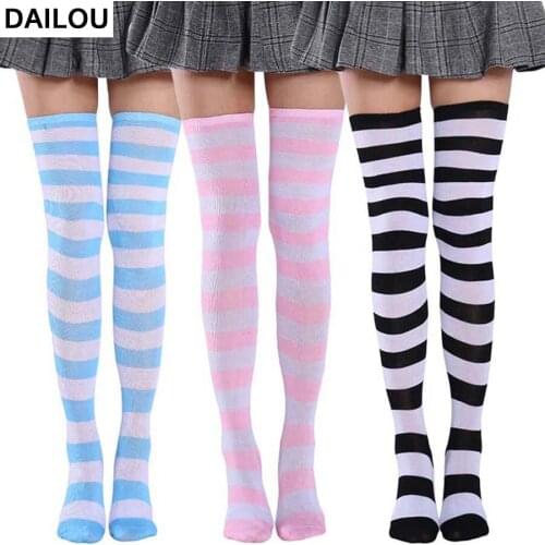 Striped Knee High Women Socks Cotton Japanese Colorful Knee Socks Holiday Costume Party Anime Stockings COSPLAY Christmas Gifts