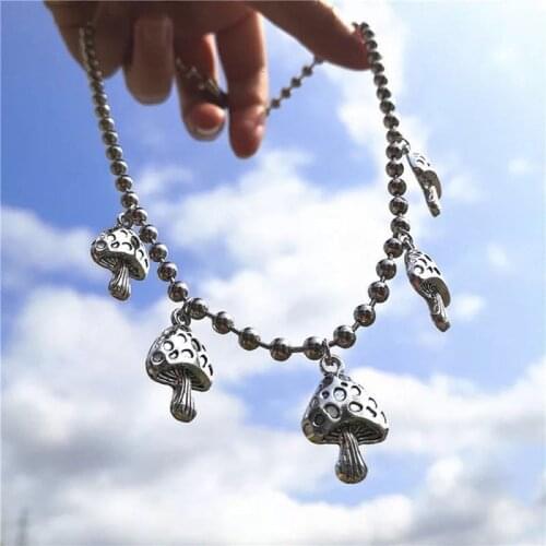 Goth Mushroom Metal Necklace for Women Punk Fashion Charms Vintage Hip Hop Rock Cool Necklace 90s Style Jewelry Accessories 2021