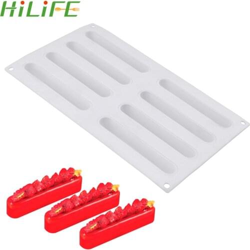 HILIFE 8 Hole DIY Fondant Mousse Cake Silicone Mold Strip Shape Cake Tray Cake Decorating Tools Candy Chocolate Gumpaste Moulds