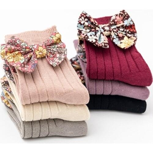 Toddler Baby Girls Cotton Crew Socks Floral Print Bowknot Princess Stockings