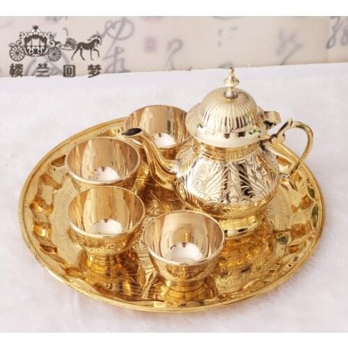 Indian imported copper teapot teacup tray pure handmade hand carved household tea pot cup plate set teaware gift origin of India