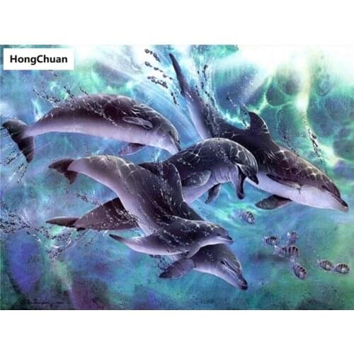 Dolphin Animal 5D DIY Square/Round Diamond Painting Mosaic Mural Cross Embroidery Handicraft Home Decoration Christmas Gift