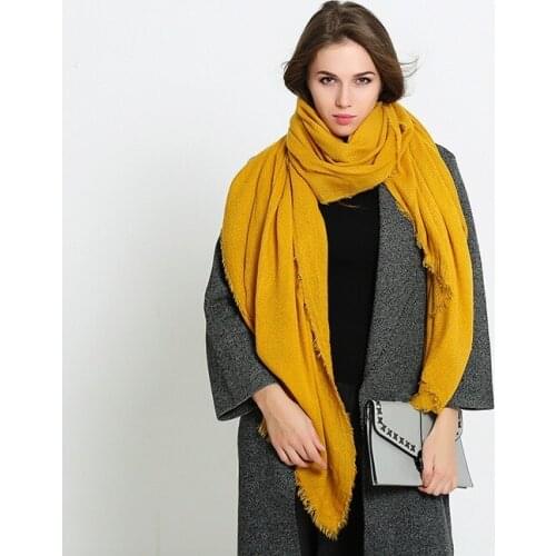 KENSHELLEY Western Style Fashion Scarf Four Seasons Solid Color Shawl Scarf Luxury Plain Cashmere Soft Fringe Shawl Scarf
