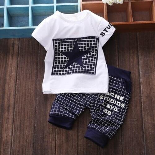 DHL 50set Baby boy clothes Brand summer kids clothes sets t-shirt+pants suit Star Printed Clothes newborn sport suits