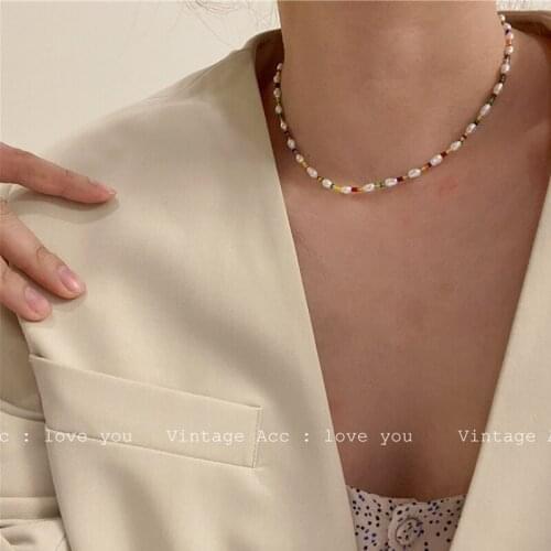 Korean Retro Geometric Butterfly Necklace Korean INS Blue Transparent Beaded Necklace Girl Butterfly Necklace