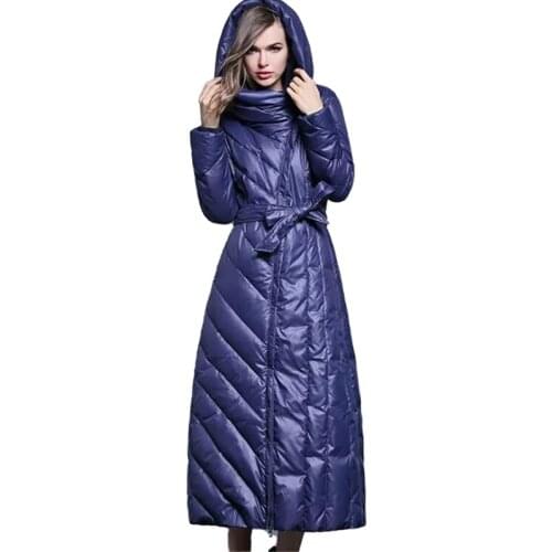 XS-7XL Plus Size Womens Long White Duck Down Jacket Autumn Winter Loose Hooded Thick Winter Coat Outerwear