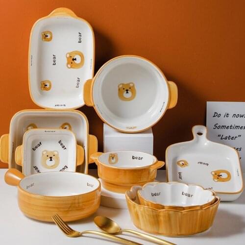 Bear Baking Pan Baking Bowl Ceramic Cheese Baked Rice Plate Bowl Microwave Oven Special Creative Vegetable Plate Household Plate