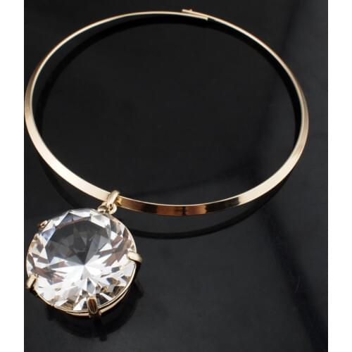 UKMOC Fashion Punk Style Alloy Big Glass Crystal Torques Necklaces For Women Statement Collar Choker Necklaces Jewelry