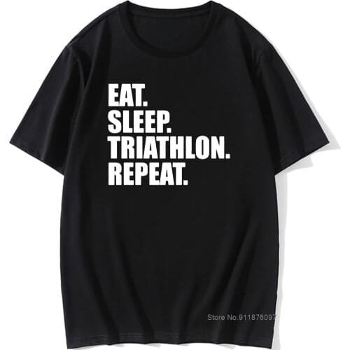 EAT SLEEP TRIATHLON REPEAT Swim Bike Run T-Shirt Mens Short Sleeves Oversized Retro Vintage Printed T Shirts Top Tees