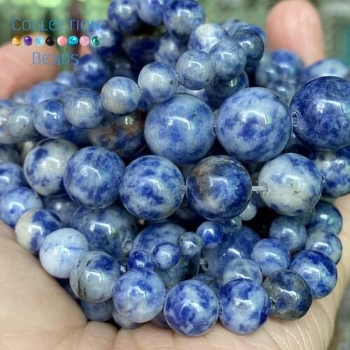 Natural Blue Spot Stones Loose Round Beads For Jewelry Making 4-10 MM DIY Bracelets Accessories 15" Wholesale