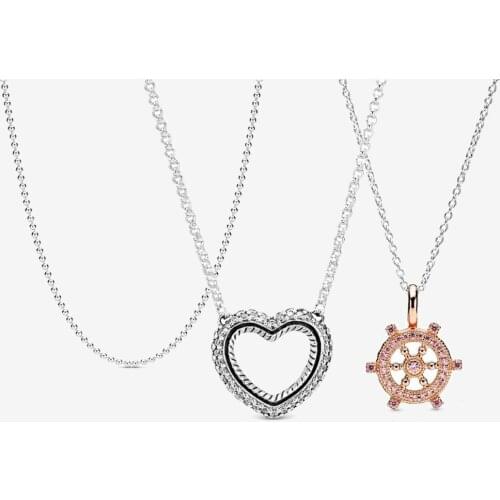 2020 New 925 Sterling Silver Pave Snake Chain Pattern Open Heart Pendant Necklace Polished Ball Chain Necklace Jewelry gift