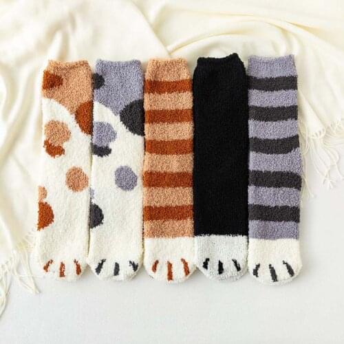 New lady cute fuzzy women coral velvet non-slip dispensing cat paw adult warm floor socks