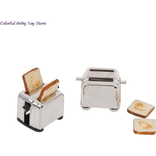 New Doll House Mini Bread Machine Toaster 1/12 Scale With Toast Miniature Doll House Accessories Cute Decoration