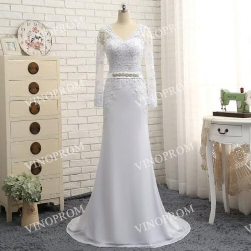 Sheath Scoop Long Sleeves Lace Satin Custom Made Wedding Gown Bridal Dresses 2021