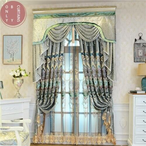 European crack style luxury embroidered villa Valance curtains for Living Room with high quality Voile Curtain for Bedroom