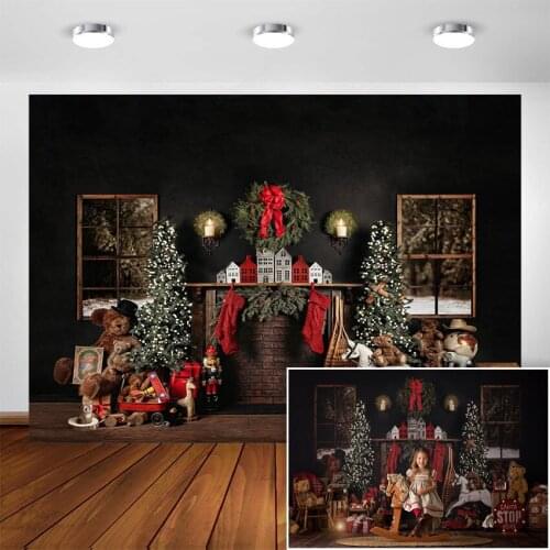 Christmas Vintage Wood Fireplace Background for Studio Party Decoration Child Portrait Photography Backdrop Photoshoot