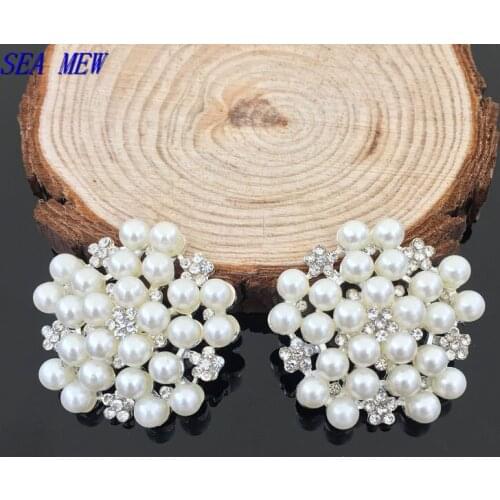 SEA MEW 33mm Fashion Alloy Imitation Pearl Rhinestone Flowers Connectors Charm For Jewelry Making Accessories