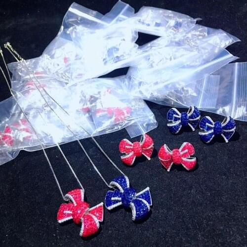 Jewelry set bowknot stud earring and pendant high quality real 925 sterling silver with cubic zircon fine women jewelry