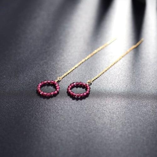 DMBS005 Garnet Earrings Female Simple Valentines Day Gift for Girlfriend 14K Cover Gold Ear Cord