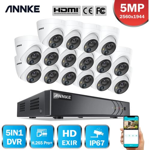ANNKE 16CH 5MP Lite HD Security System 5IN1 H.265+ DVR With 16PCS 5MP Dome Outdoor Waterproof PIR Camera Surveillance CCTV Kit