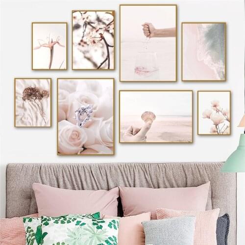 Nordic Flower Scenery Picture Canvas Painting Wall Art Pink Style Poster and Print for Modern Home Decor Living Room Wall Design
