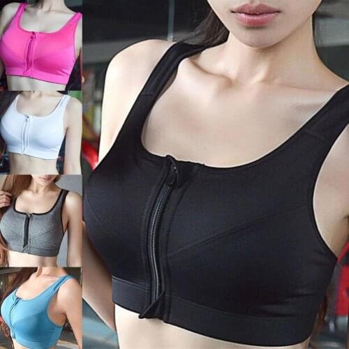 Women Front Zipper U Neck Shockproof Wireless Sport Bra Crop Top Bottoming for Workout Running Yoga Workout Sport Tops kpytomoa