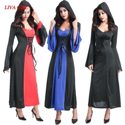 Medieval high quality Dress Vintage Style Gothic Dress Floor Length Women Cosplay Dresses Retro Hooded Dresses free shipping