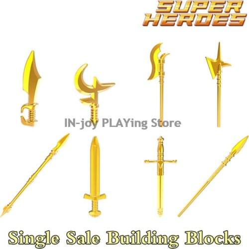 10PCS/LOT Weapon Building Blocks Golden Rome Weapon Medieval Knights Action Armor Accessories Brick Toys For Children Kids Gifts