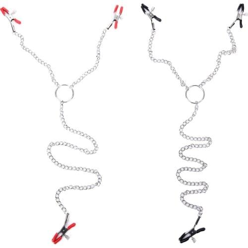 1PCS Three-Headed 3 Clamp W Chain Bondage Adult Party Body JewelryDouble-Peak Nipple Labia Clitoris Clip Metal Breast Adjustable