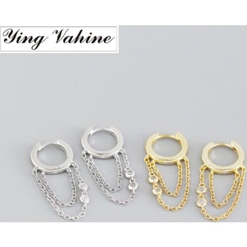 Ying Vahine 100% 925 Sterling Silver Small Tassel Pendant Circle Hoop Earrings for Women