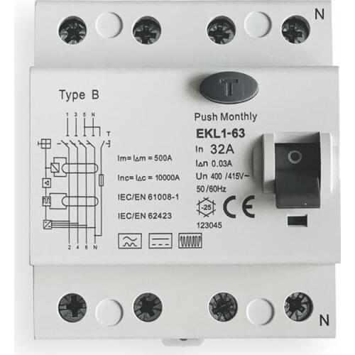 Factory price rcd rccb 4P 40A/63A circuit breaker with 30ma/100ma/300ma 6MA DC