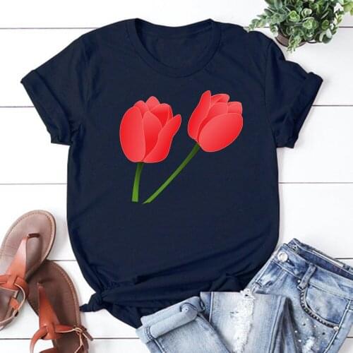 Tulip T Shirt Women Summer Casual Tshirts Tees Harajuku Korean Style Graphic Tops 2021 Kawaii Female T-shirt TX8657