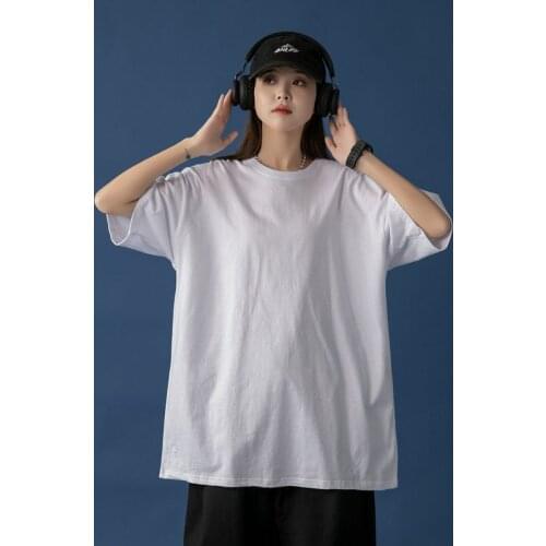 Women Extra Loose 100% Cotton T Shirts Casual Outdoor Hip-hip Tops